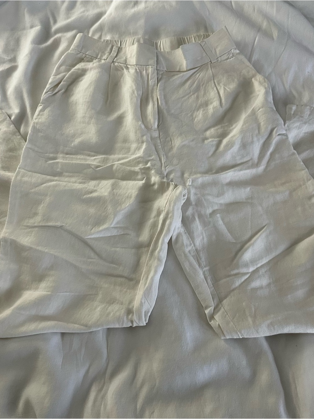 White Linen Blend Dress Pants